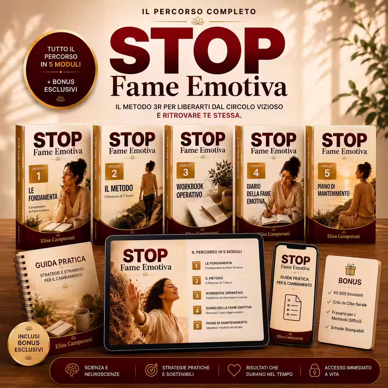 Programma completo STOP Fame Emotiva: cover, 5 moduli, workbook e diario